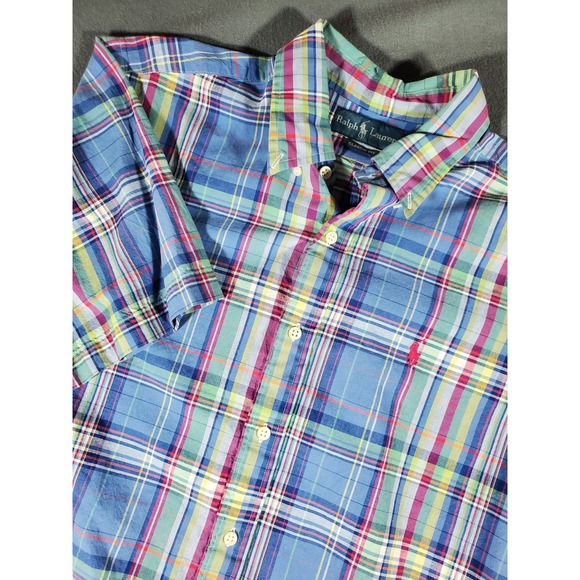 Ralph Lauren Other - Ralph Lauren Mens Classic Fit Plaid Button Down SS Shirt L  Multicolor Pink Pony